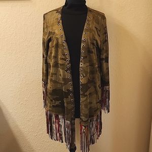 Adore Army Green Camo Faux Suede Jacket